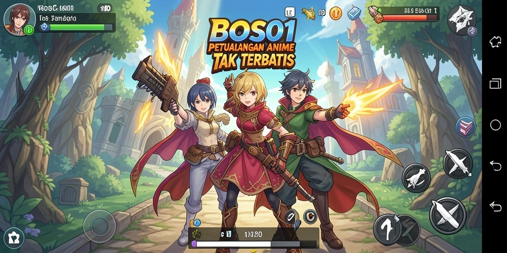 Tampilan dinamis dalam gameplay BOS01 yang menarik dan penuh warna.