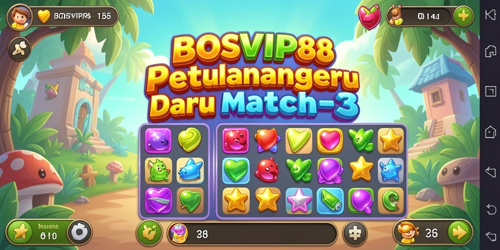 Gameplay seru dalam BOSVIP88 dengan tantangan tingkat Match-3.