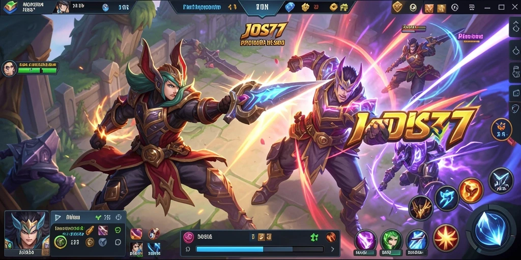 Gameplay seru JOS77 di arena pertempuran MOBA.