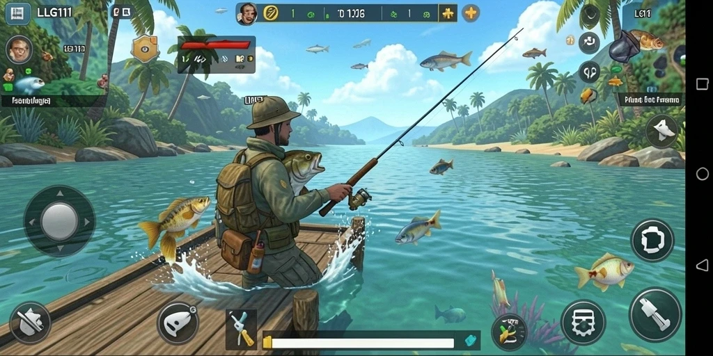 Tampilan gameplay LG111 dengan aksi memancing yang seru dan grafis menawan.