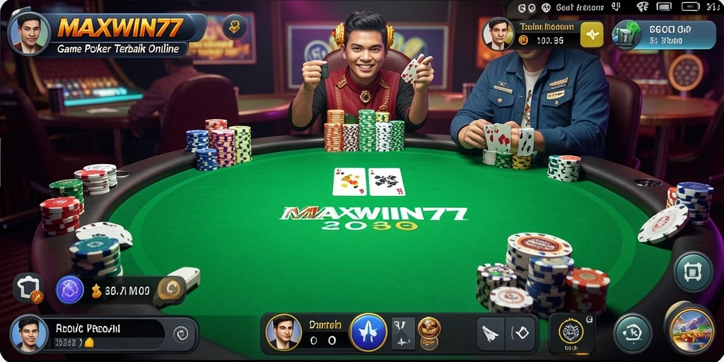 Tampilan gameplay seru dari aplikasi poker MAXWIN77.