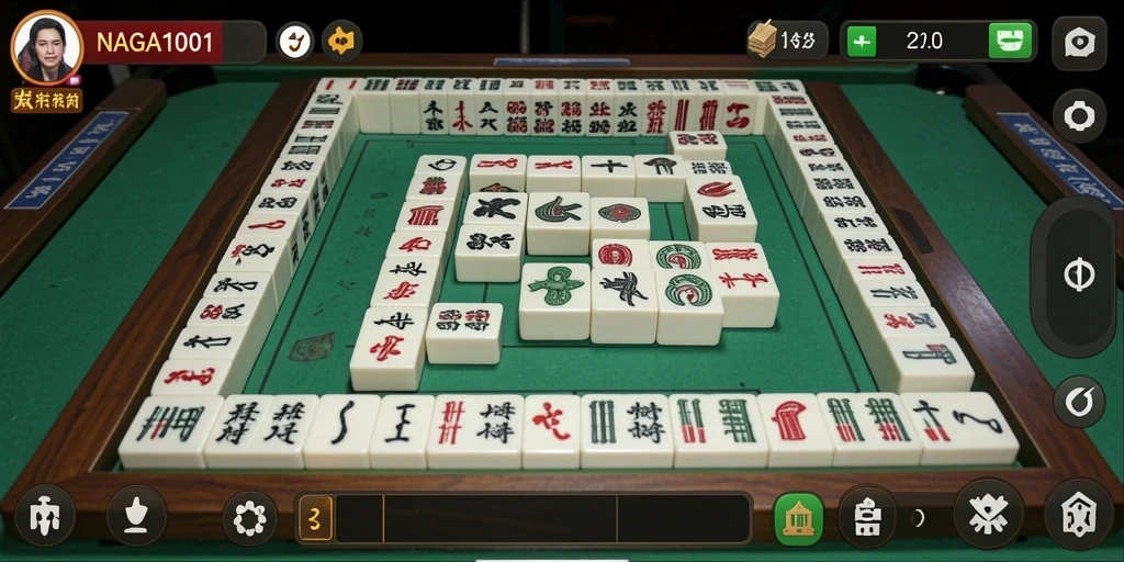 Tampilan gameplay NAGA1001 dengan ubin Mahjong yang cantik.