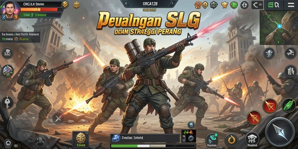 Tangkapan layar yang menunjukkan aksi seru di ORCA128, permainan strategi SLG.