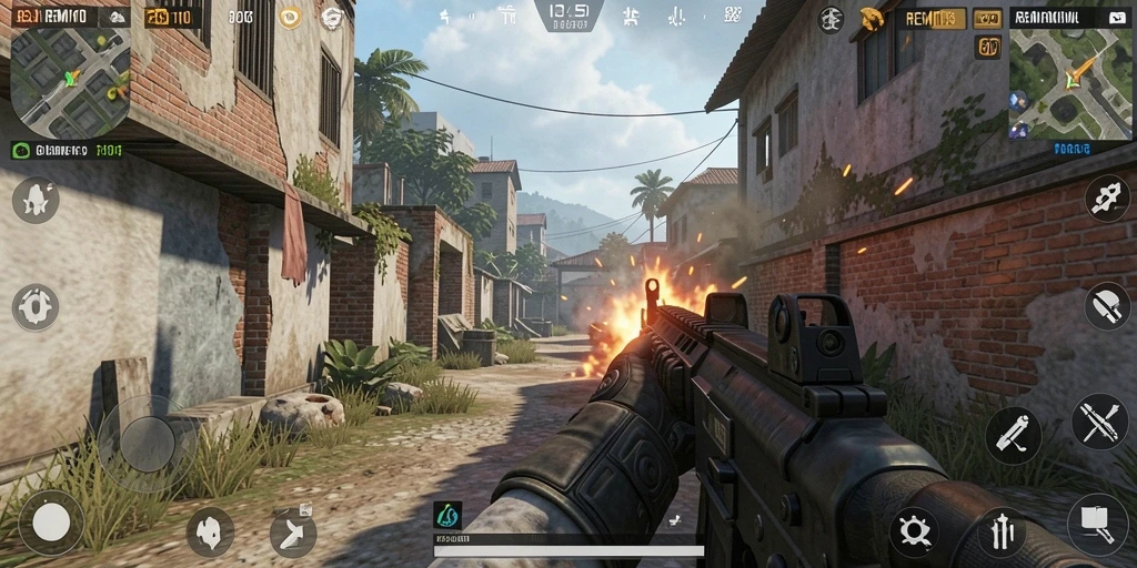 Tampilan gameplay seru dalam REMI101 dengan aksi menembak yang mendebarkan.