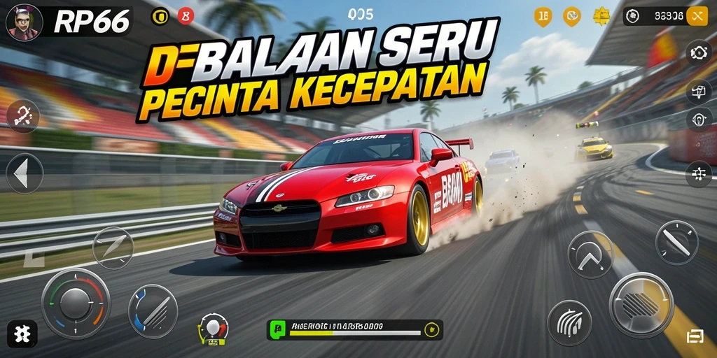 Screenshot gameplay menegangkan dari balapan kecepatan tinggi di RP66.