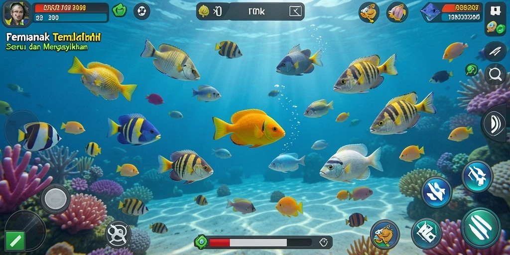 Screenshot gameplay RSNOK yang menampilkan aksi menembak ikan.