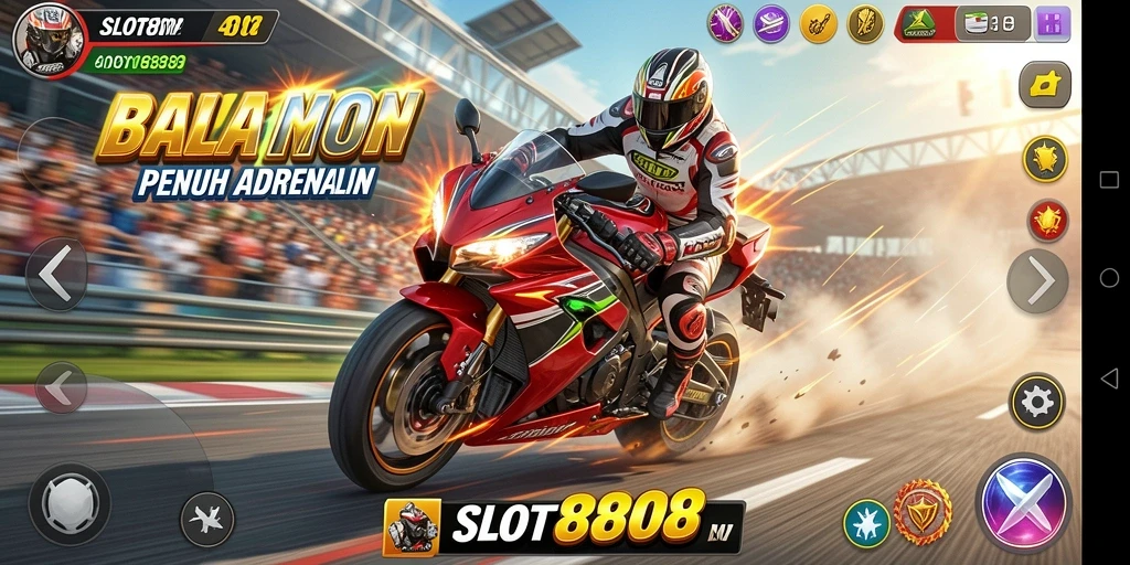 Screenshot dari gameplay balapan motor yang mendebarkan.